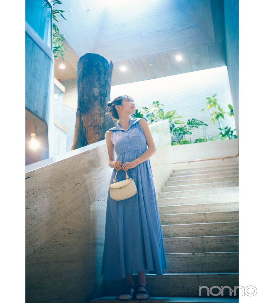 【SNIDEL】ライトブルーの衿つきシャツワンピース