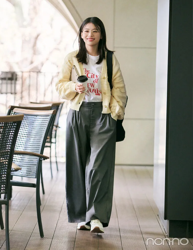 出口夏希の大学生の一週間コーデ、木曜日のカーディガンスタイル