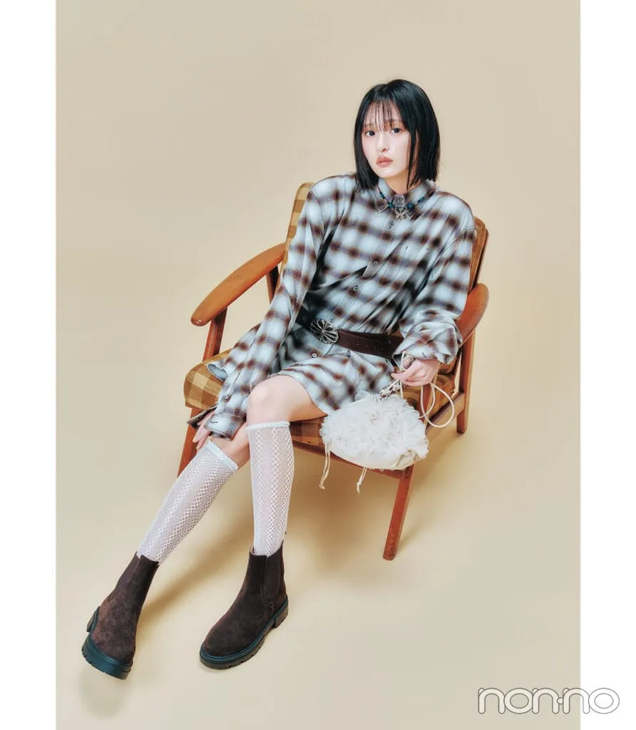 遠藤さくらが着こなす大学生の一週間コーデ 土曜日のシャツワンピコーデ