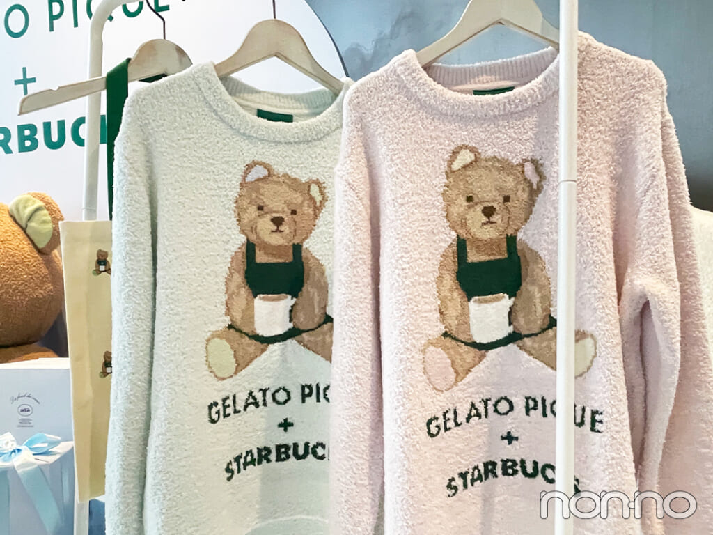 『gelato pique パウダーベアジャガードプルオーバー ミントグリーン』『gelato pique パウダーベアジャガードプルオーバー ソフトピンク』　実物