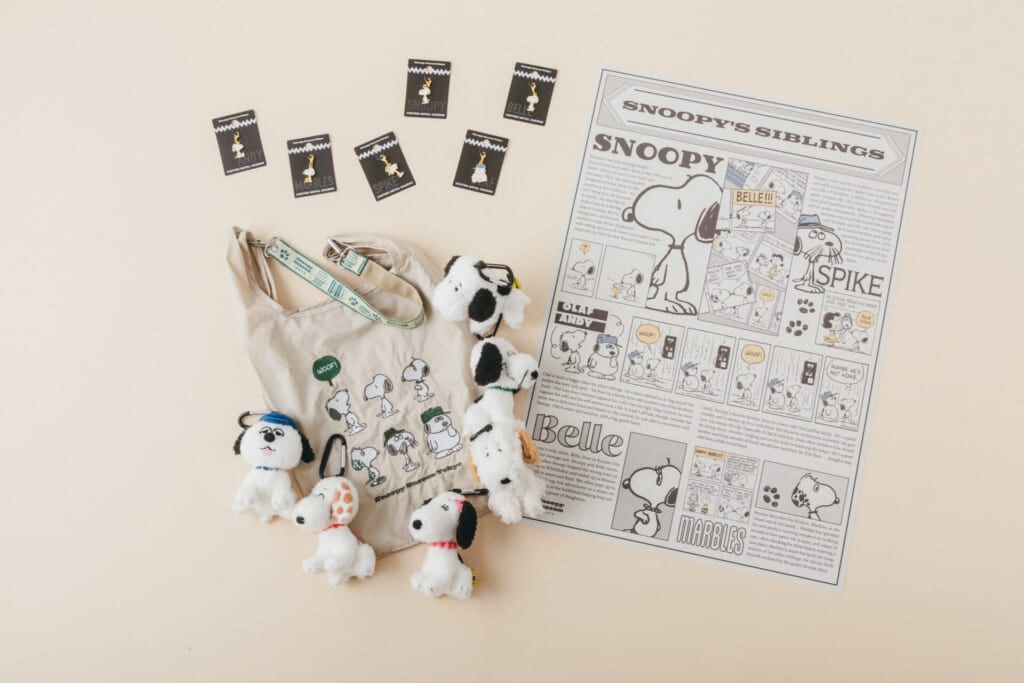 スヌーピー、ベル、オラフ、アンディ、スパイク、マーブルスの6人きょうだいをテーマにしたグッズ