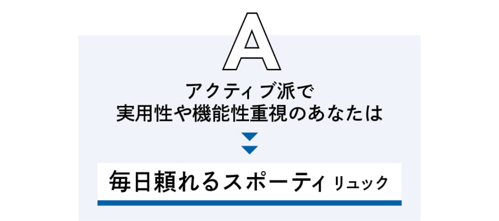 A アクティブ派で実用性や機能性重視のあなたは 毎日頼れるスポーティリュック