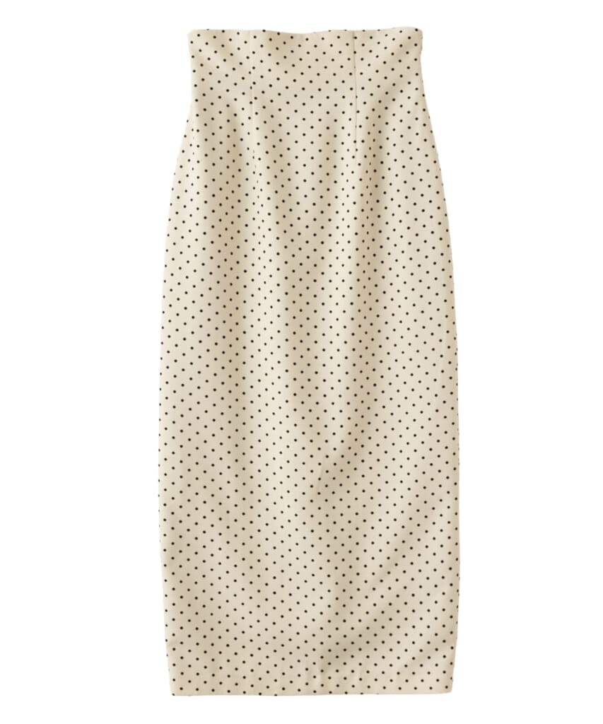 リリアン カラットのホワイト地のドットタイトスカート