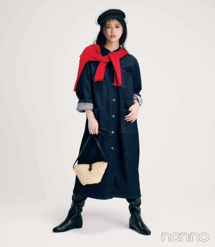 井上和の赤カーディガンコーデ2