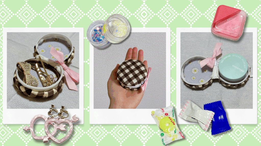マカロンポーチの使い方アイデア　アクセサリー・お菓子・パウダーが入る