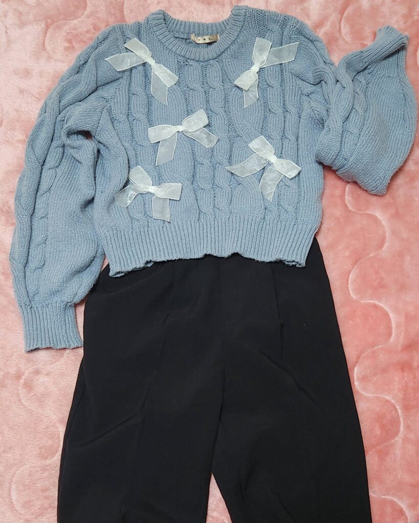 春コーデ プチプラ ニット リボン