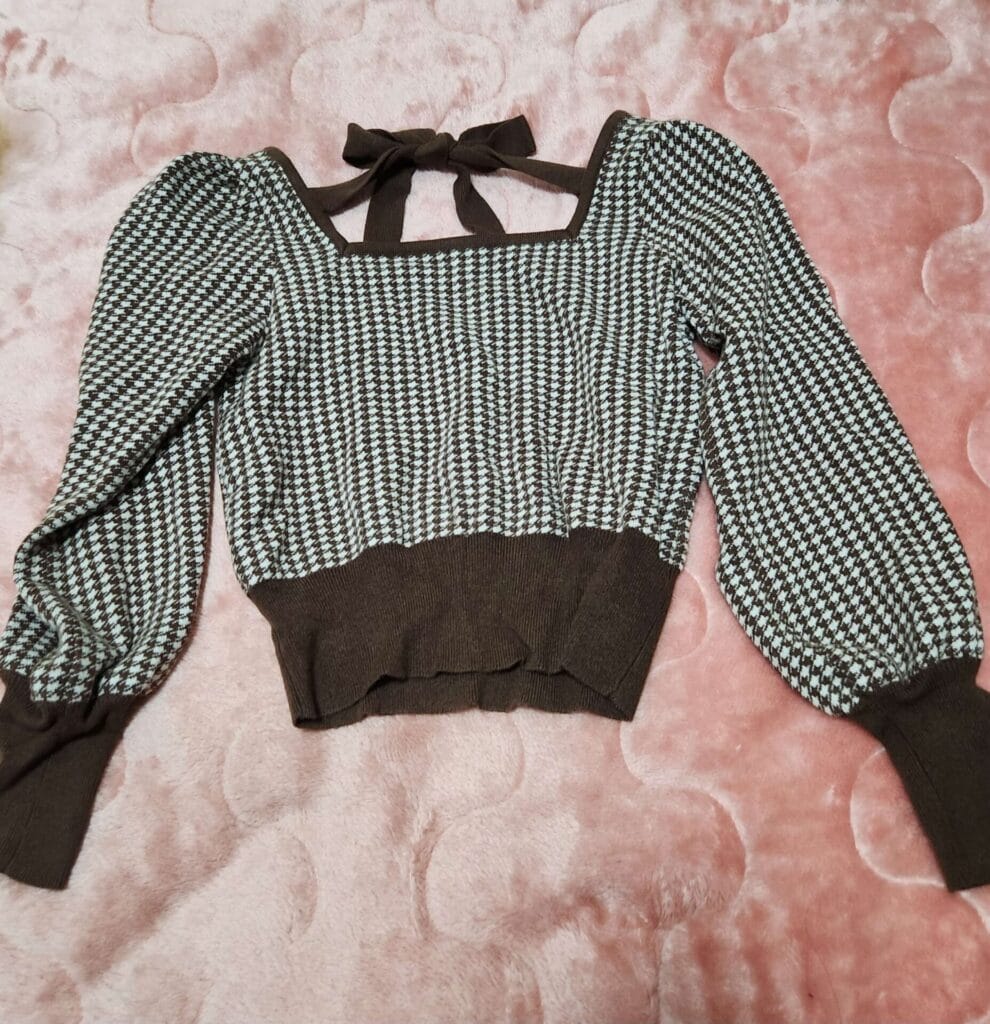 GRL ニット 格子柄 ブラウン リボン