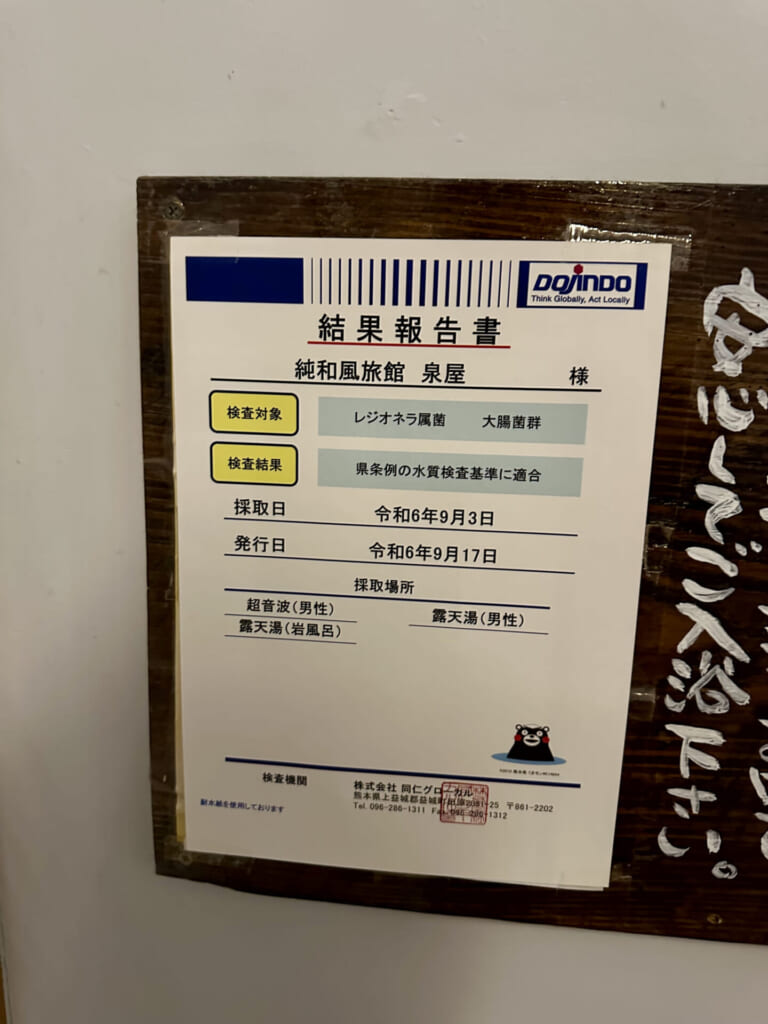 熊本県小国町　純和風旅館 泉屋　安全結果報告書