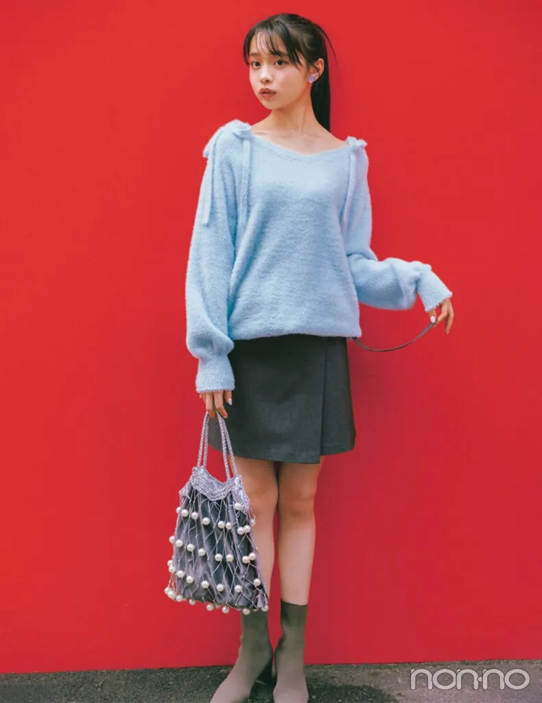 林芽亜里の大学生1週間コーデ、金曜日のミニスカスタイル