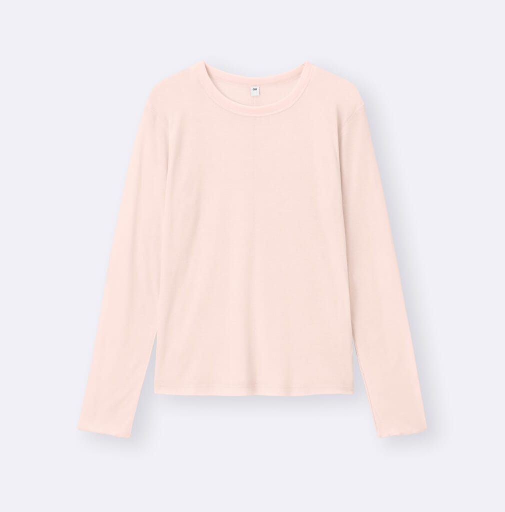 GUのソフトシアークルーネックT長袖のピンク