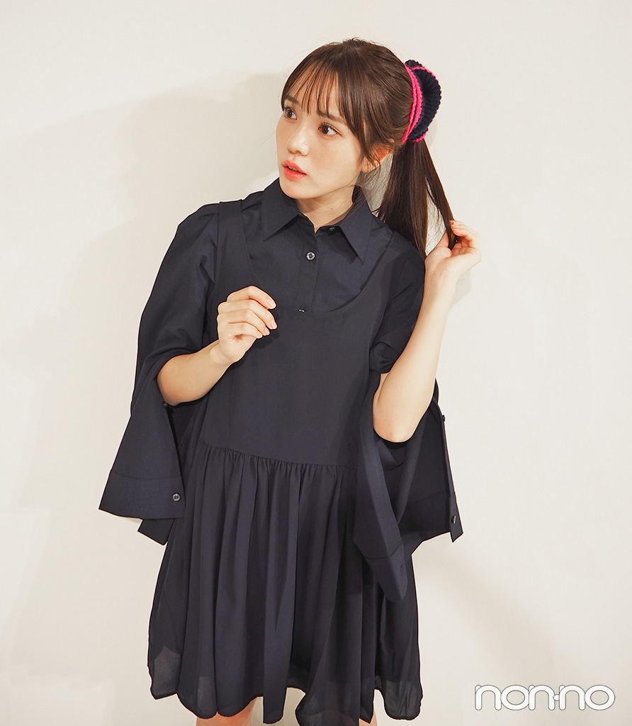 「2ピースシャツミニワンピースセット by rokh 」のネイビーの袖周り