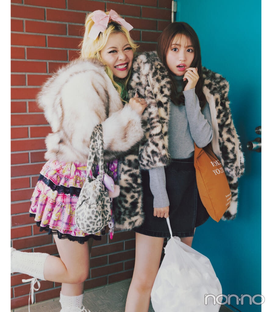 香音の大学生1週間コーデ、月曜日のファーコートスタイル