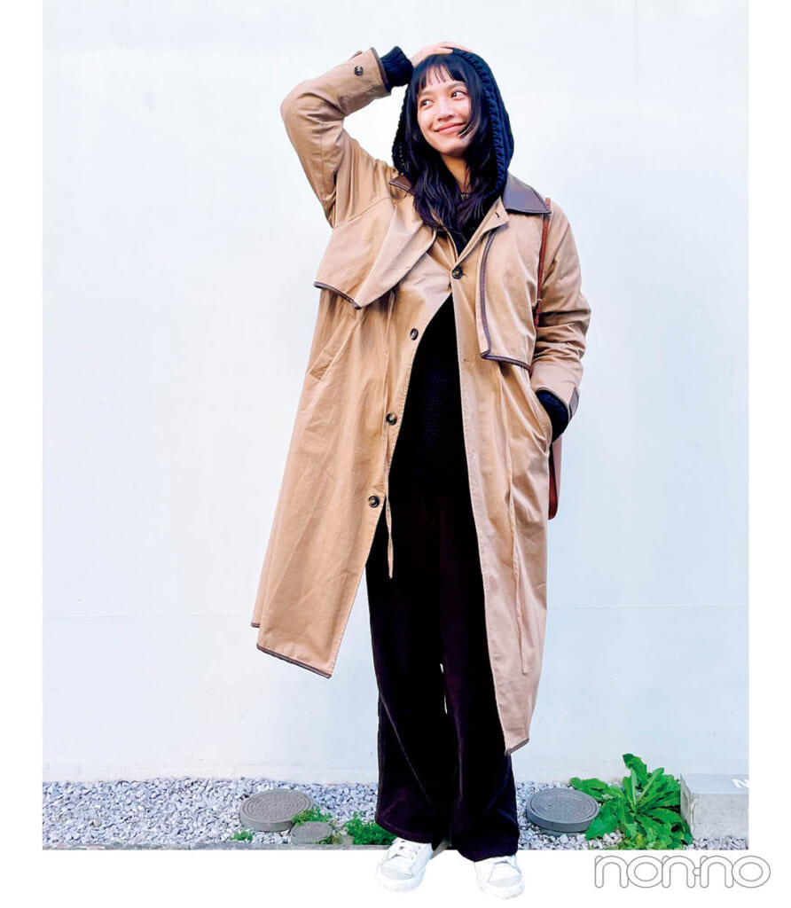 ノンノガールズ吉井紅さんのおしゃれさんの"さかいめコーデ"モデルカット