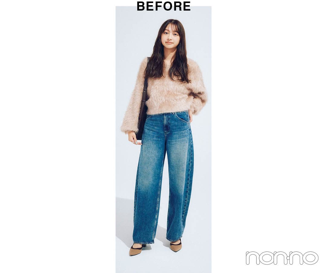 たニットの着やせ効果があるヘアスタイル