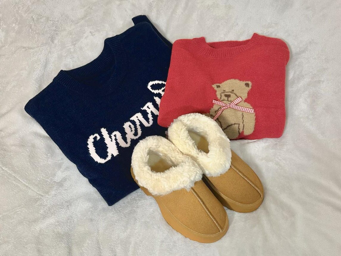 冬の購入品一覧 ニット×2、ムートンブーツ