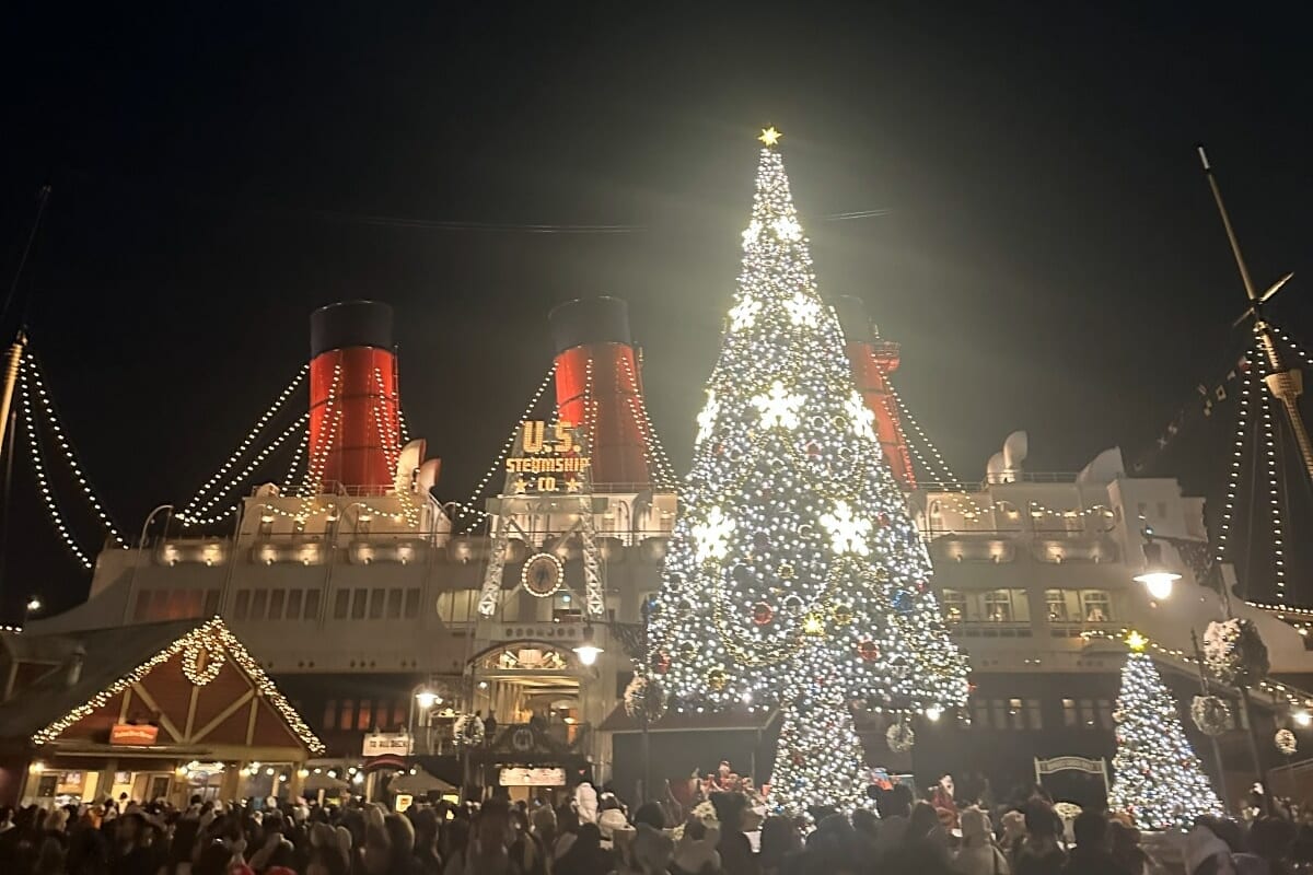 船と巨大クリスマスツリー