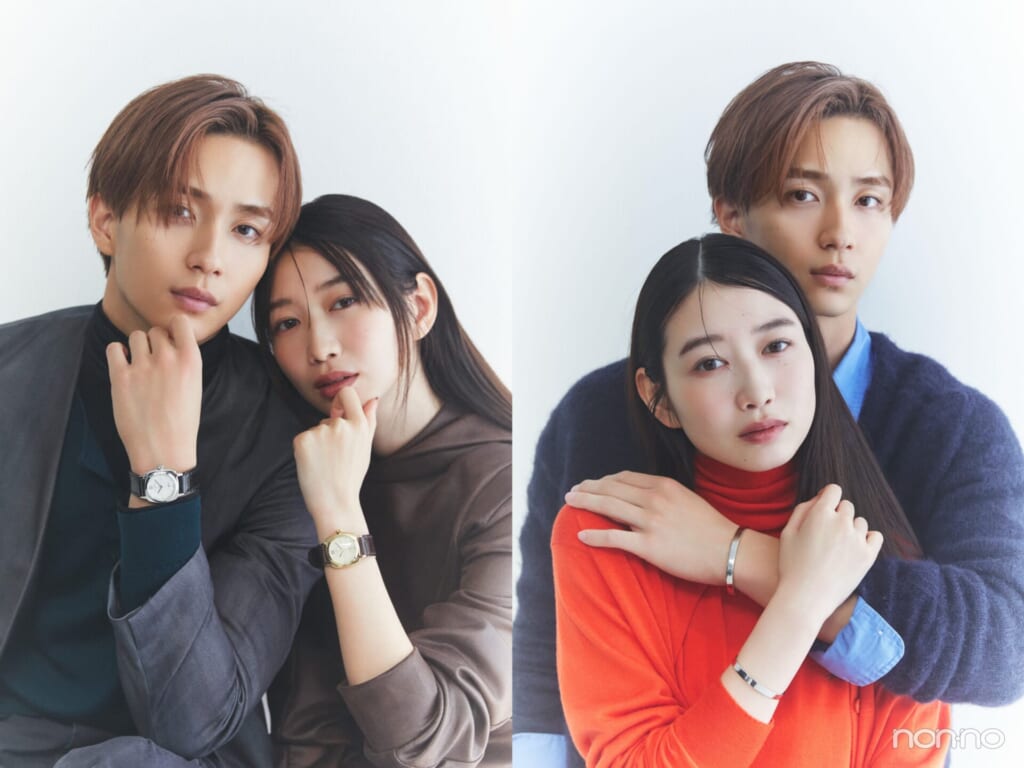 シンプル派カップルにおすすめのペアジュエリー&ウォッチをつけた野村康太と岡本夏美