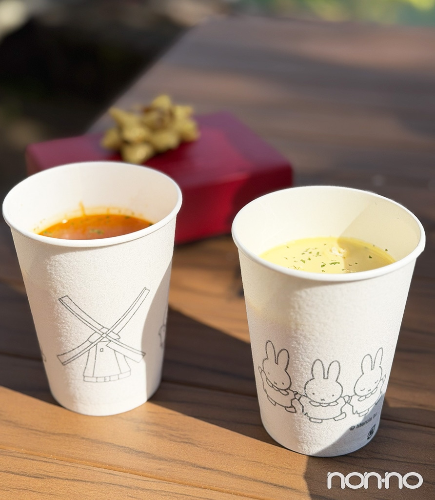 スープ(コーンスープ/ミネストローネ)／単品￥400・「ミッフィーのわくわくピクニックBOX」のセットで￥1950