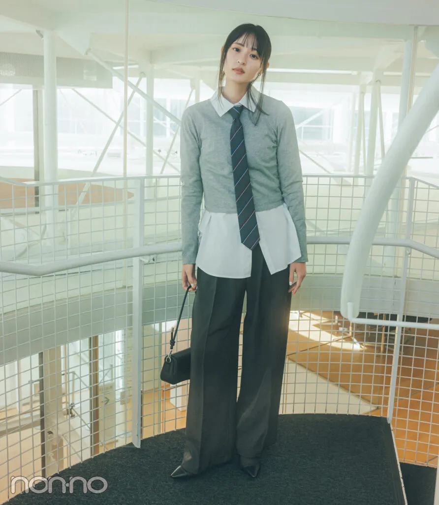 遠藤さくらの大学生の一週間コーデ、木曜日のワイドパンツスタイル
