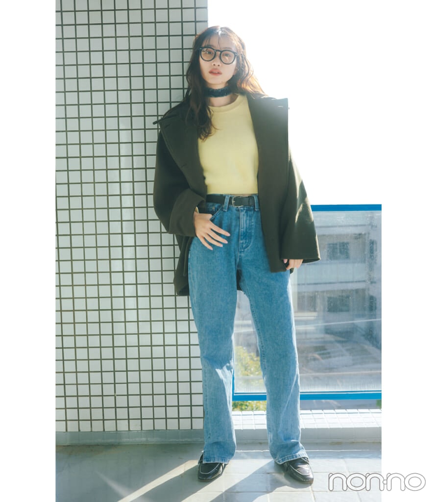 ノンノモデル岡本夏美のおしゃれさんの"さかいめコーデ"モデルカット