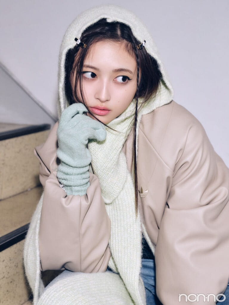 井上和のフードマフラー・ヘアアレンジ