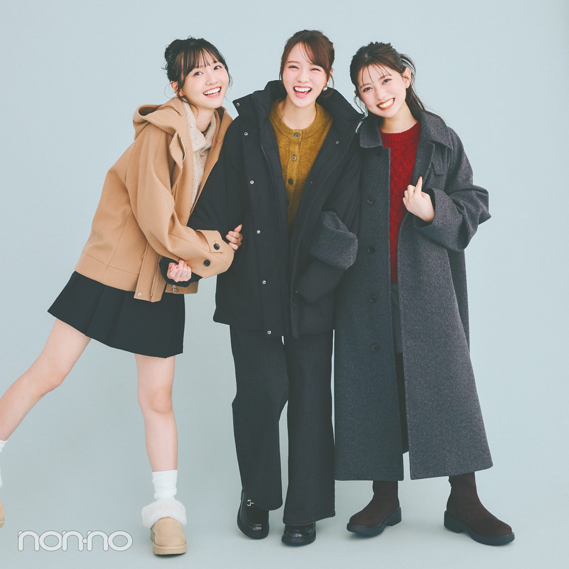 新作アウターを着たnon-no girlsの3人