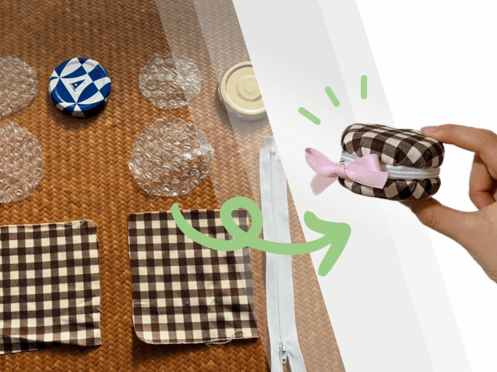 マカロンポーチ　緩衝材のプチプチを二重にして貼る