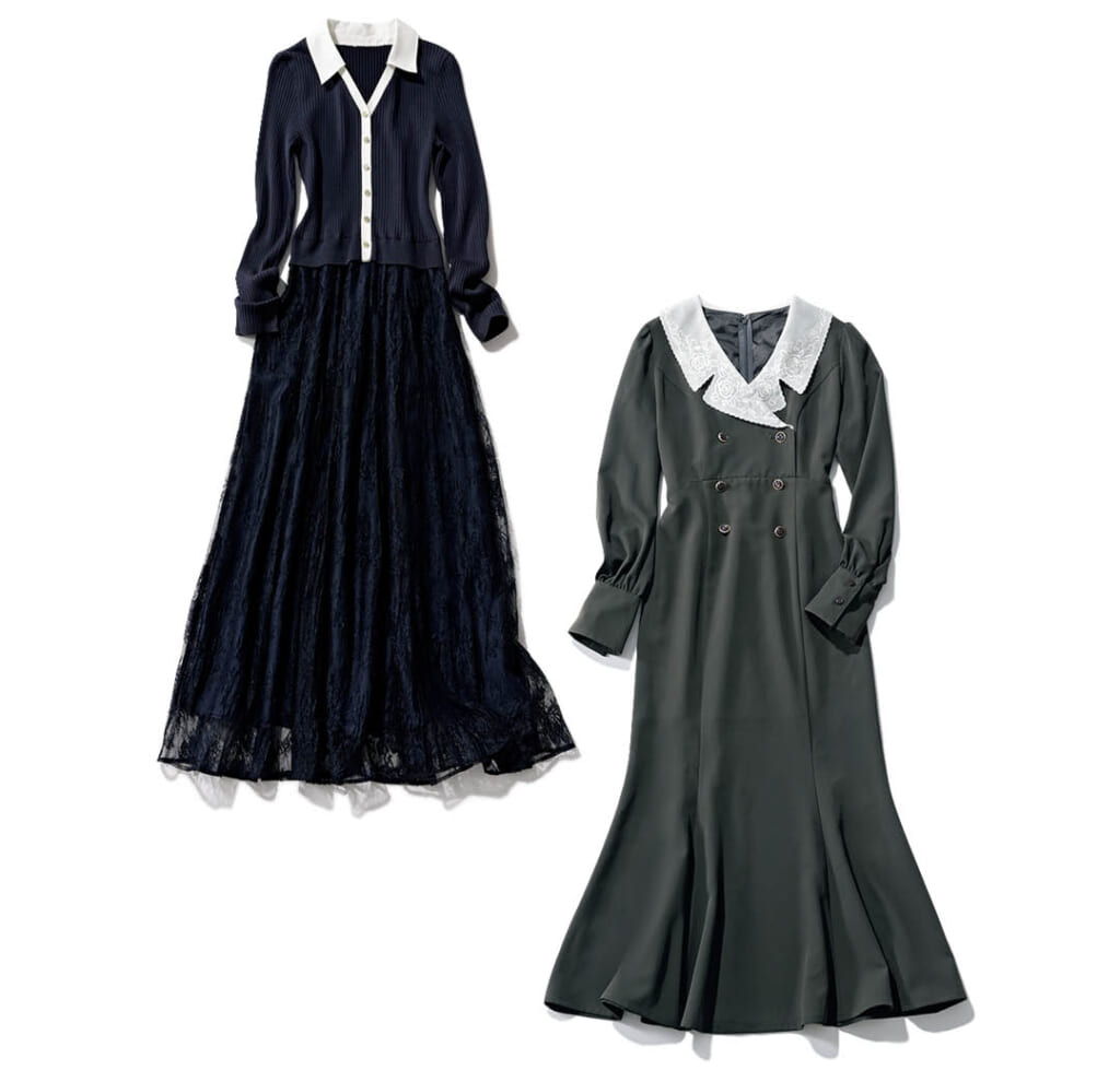 家族ディナーの日の白衿ワンピアイテムカット