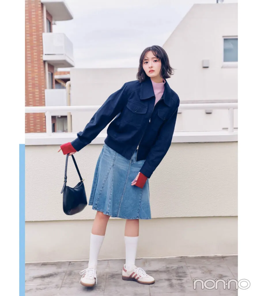 遠藤さくらが着こなす大学生の一週間コーデ 火曜日のデニムスカートコーデ