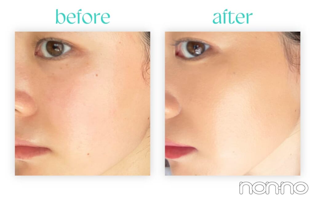 バイティースリーのクッションファンデーション、「#NATURAL」を顔にのせた時の色み