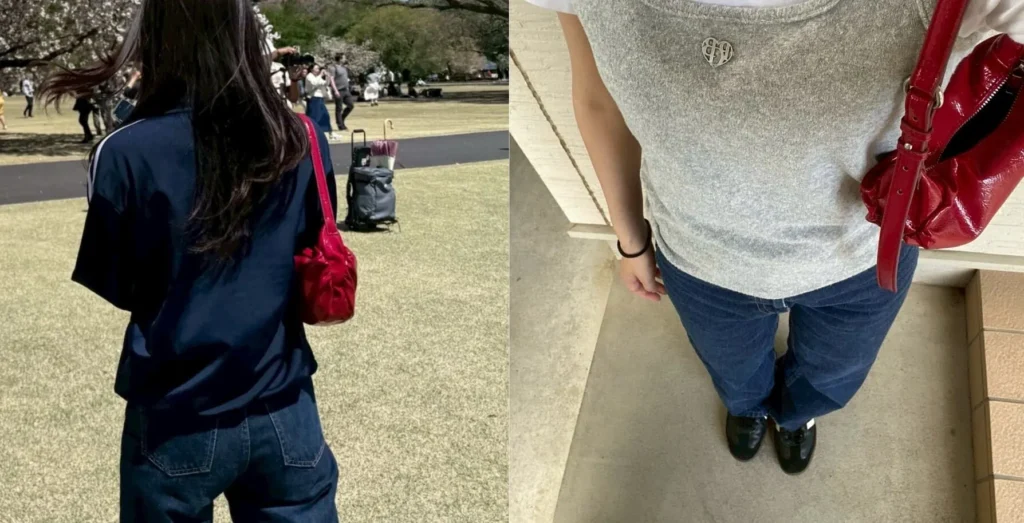 実際に赤バックを使った服コーデ