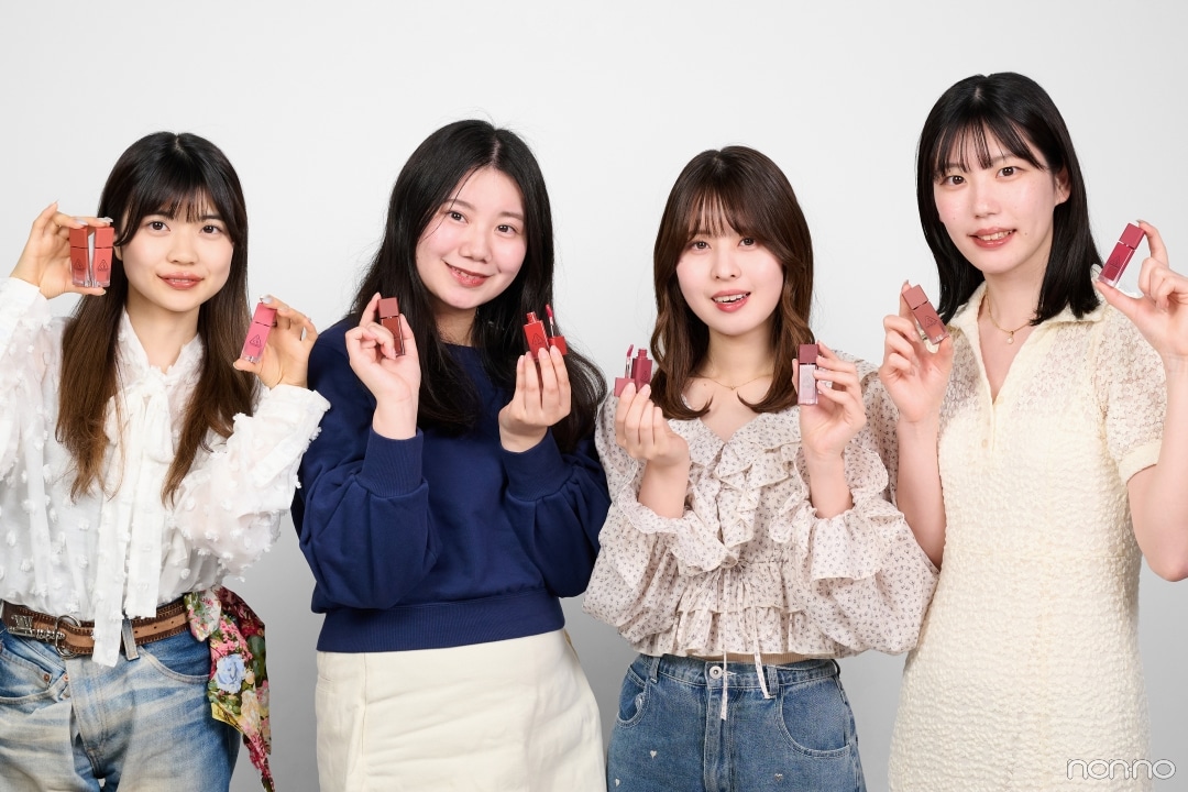 3CEの新作リップ「ガミーオイルティント」全色レビューに参加した大学生エディターズ