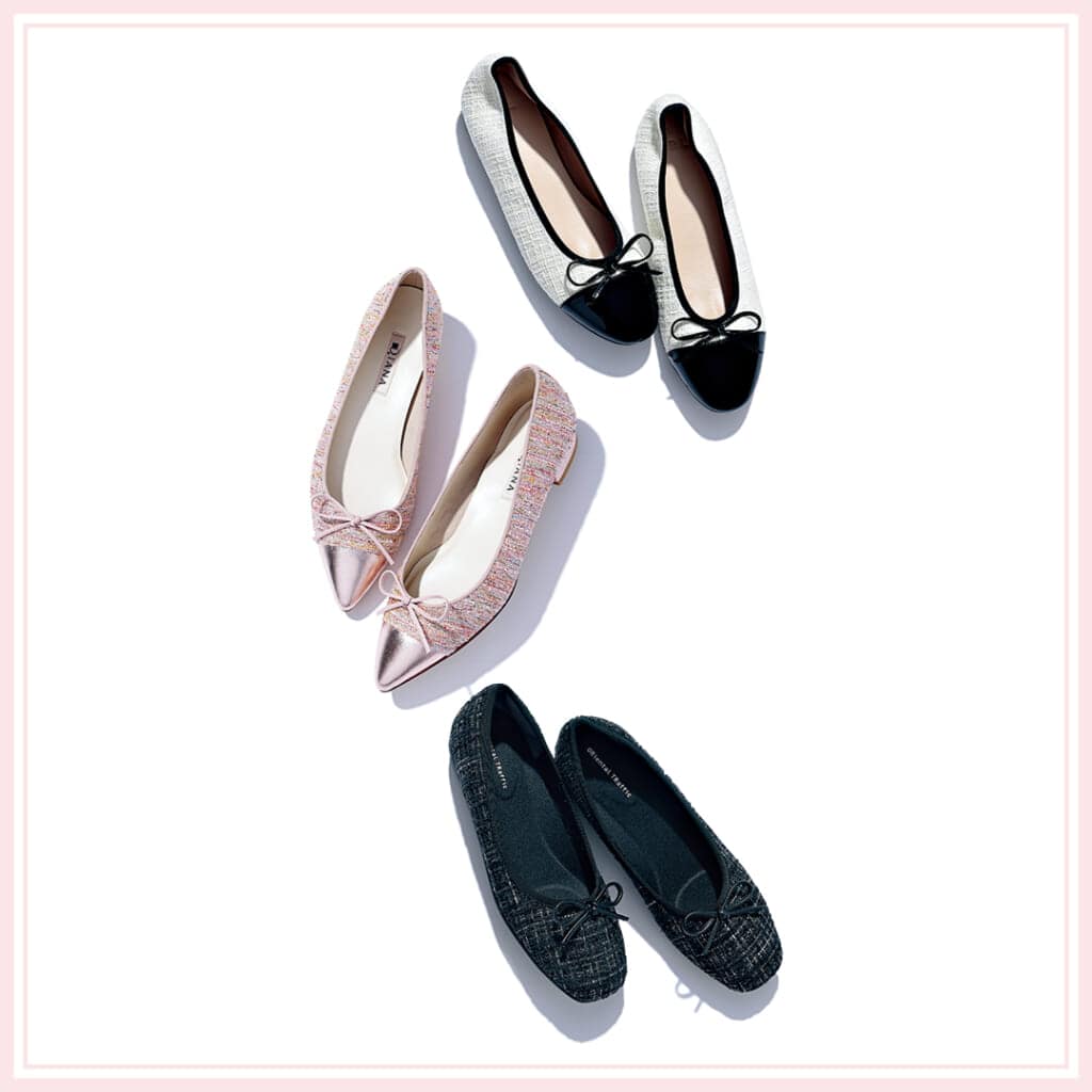 春靴のツイードバレエシューズ3足