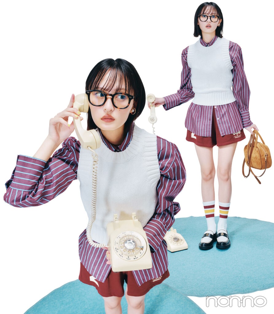 遠藤さくらのストライプシャツコーデ1-4