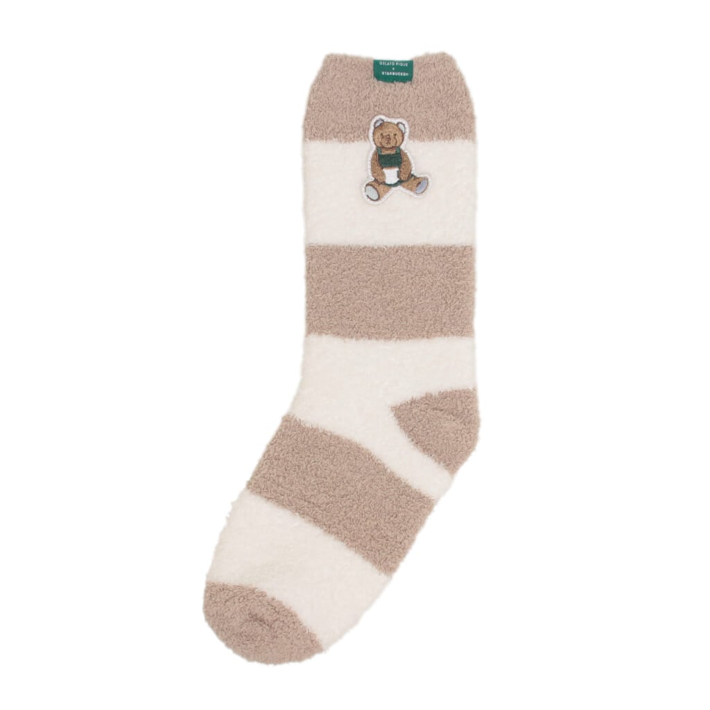 『gelato pique パウダーベア刺繍ボーダーソックス モカベージュ』