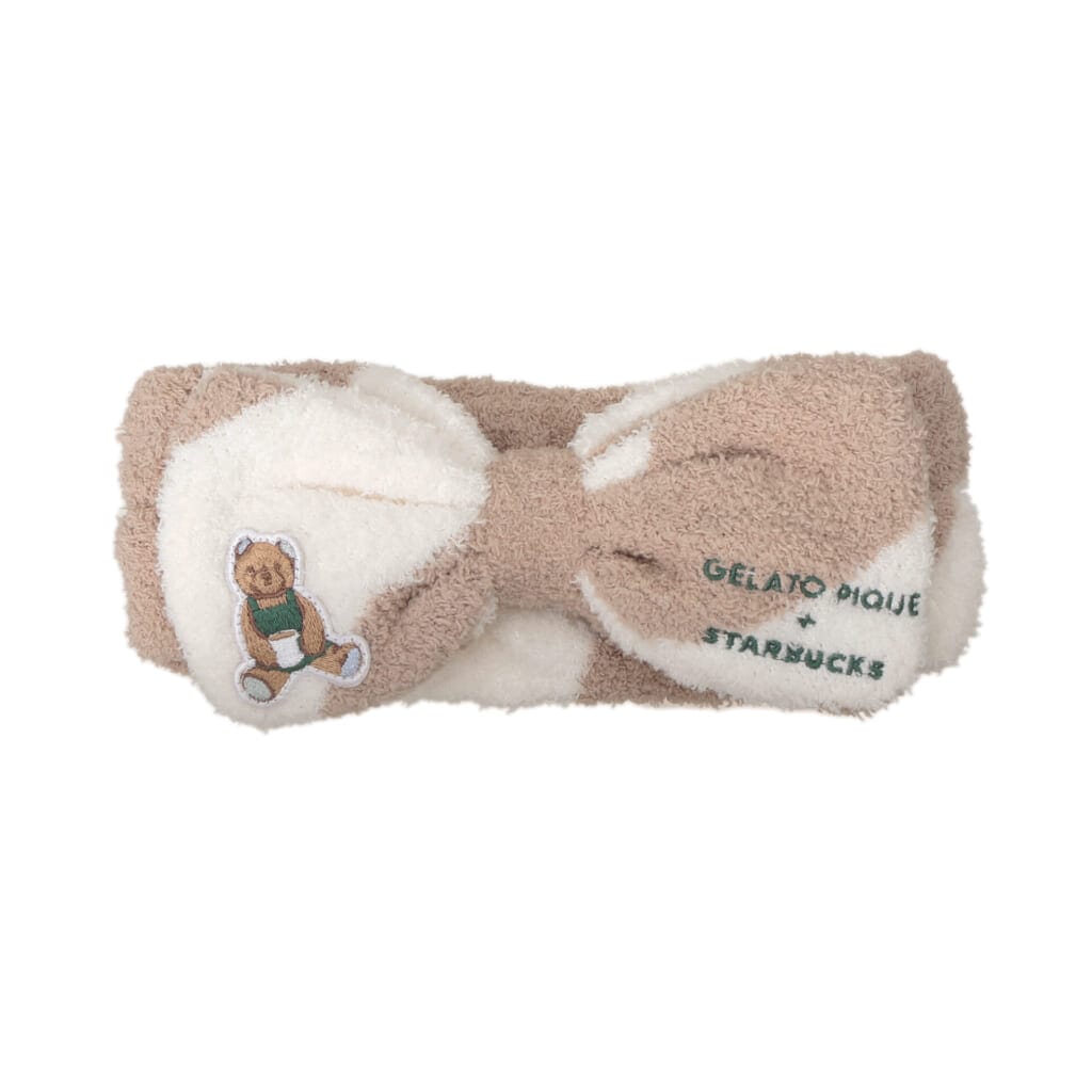 『gelato pique パウダーベア刺繍ボーダーヘアバンド モカベージュ』
