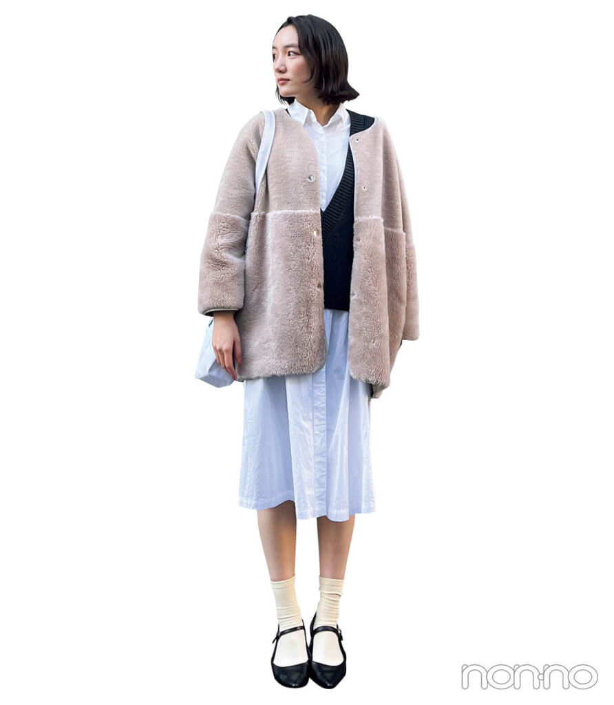 ノンノガールズ亘理舞さんのおしゃれさんの"さかいめコーデ"モデルカット