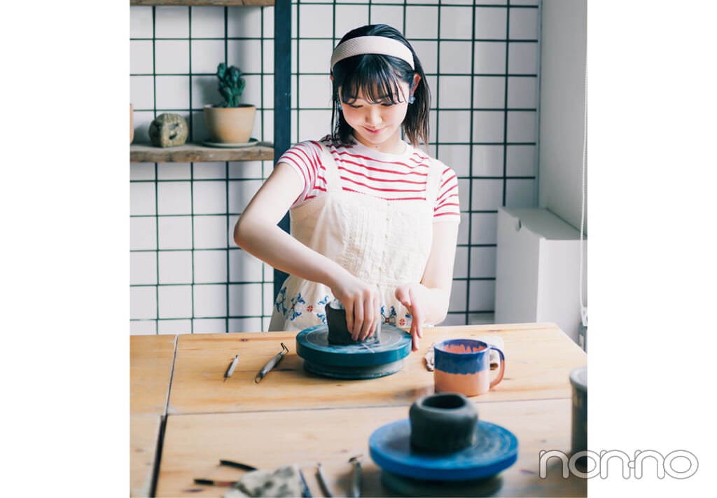 P&A Pottery Classで陶芸体験する日のレトロな柄トップス4