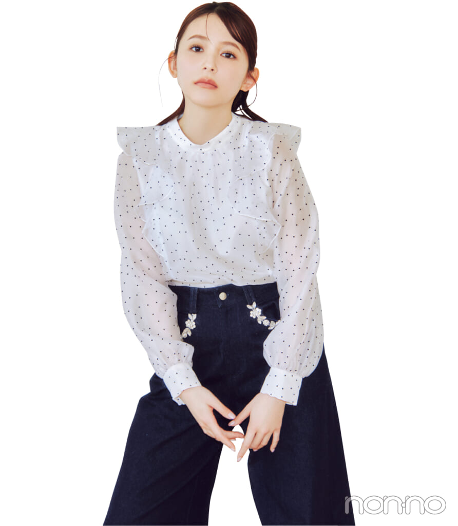 ドット柄アイテムを着た久間田琳加5