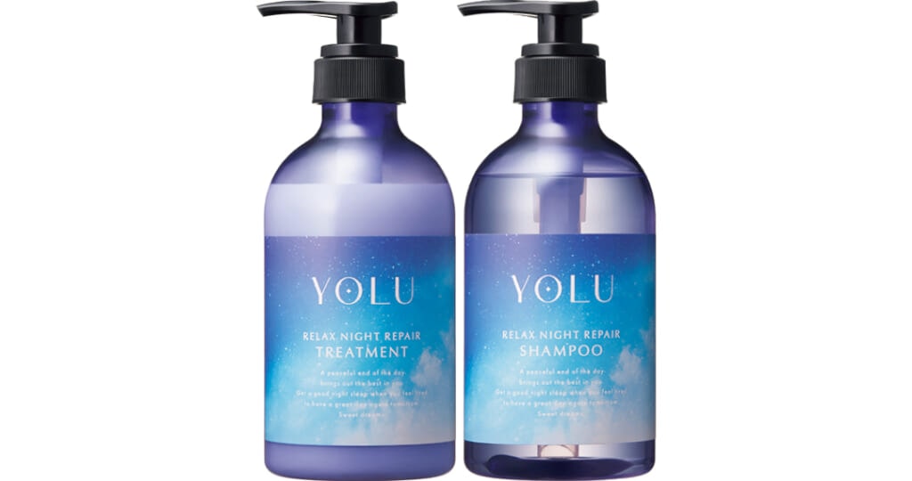 （右）YOLU リラックスナイトリペア シャンプー 440ml・（左）同 トリートメント 440g
