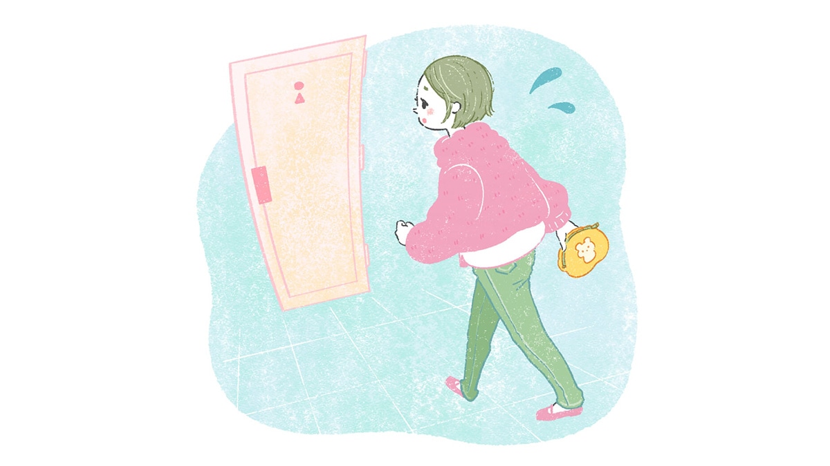 トイレに向かっている女性のイラスト