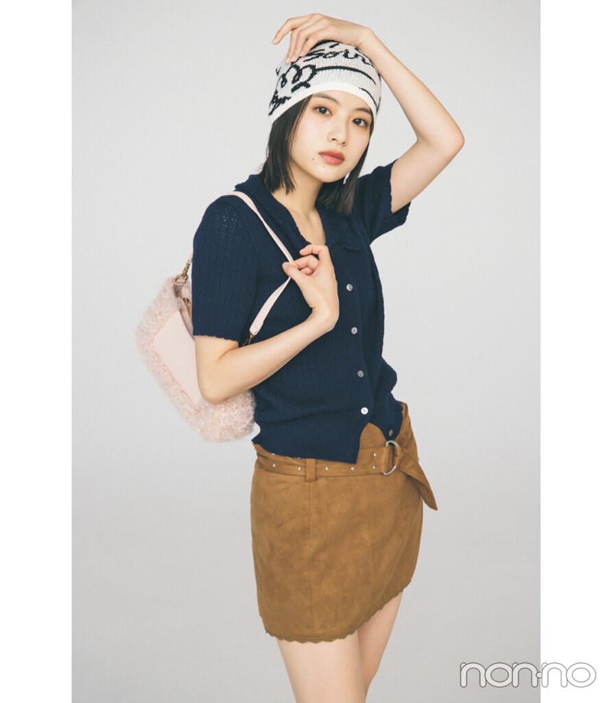 出口夏希のスウェードアイテムコーデ