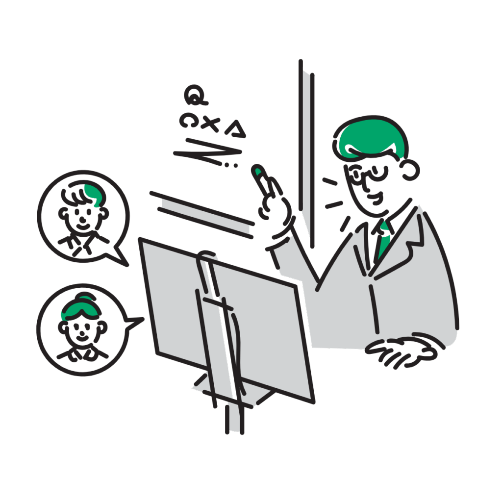 オンライン授業で講義をする男性教員のイラスト