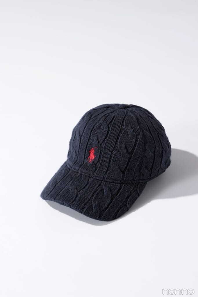 ポロラルフローレンのニット素材のボールキャップ(ネイビー)