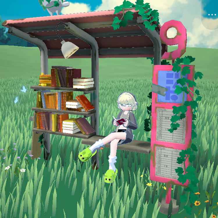 オンライン作業ルームボタモチ高原にアバターが座っている