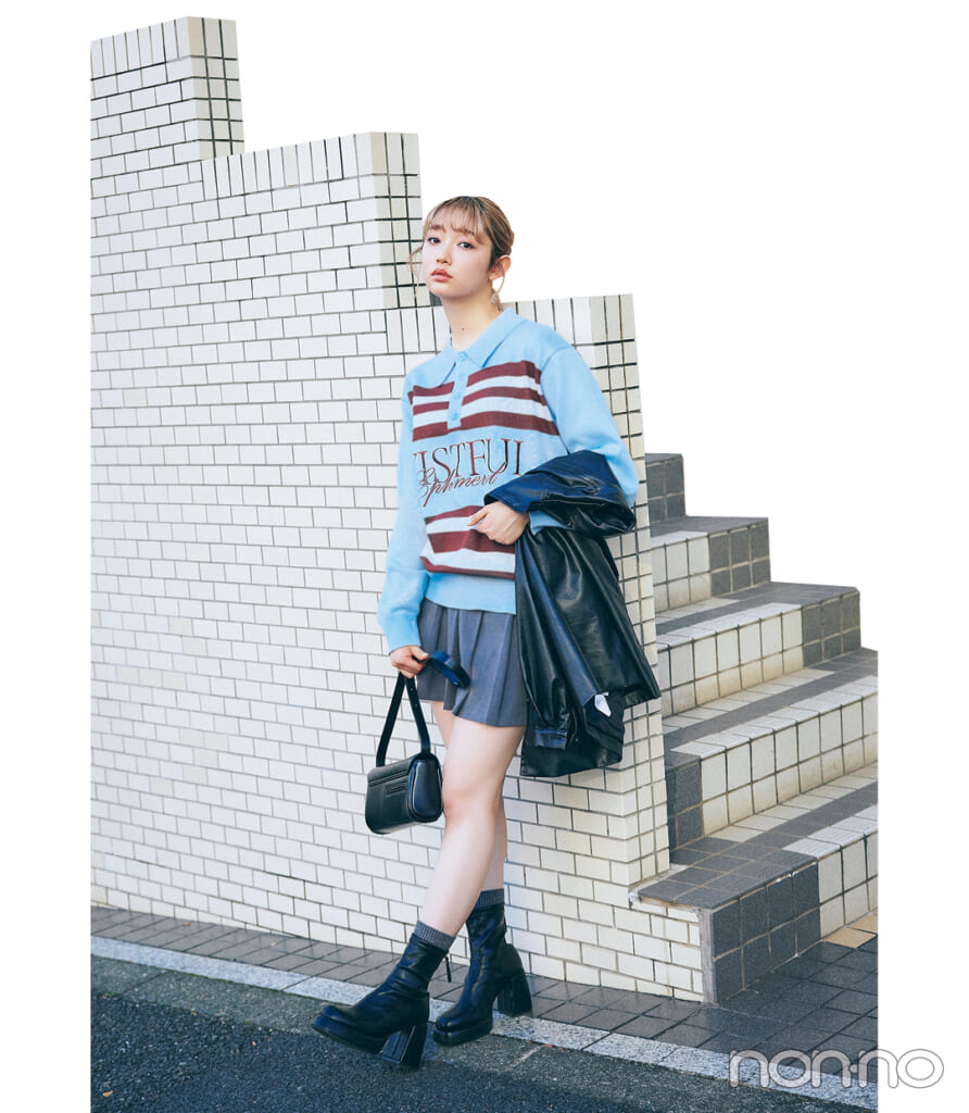 ノンノモデル小宮山莉渚のおしゃれさんの"さかいめコーデ"モデルカット