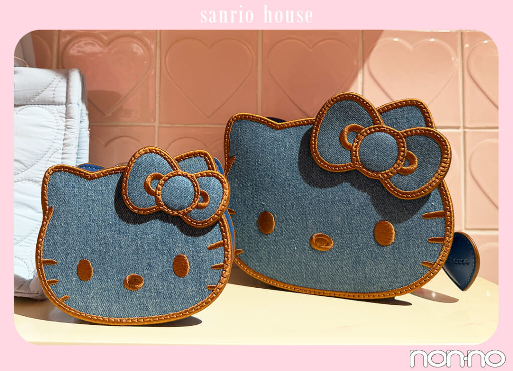 ハローキティ フェイスショルダーバッグ、デニム