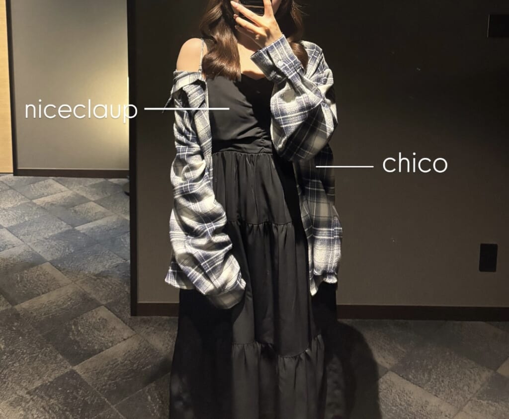 ブラックキャミロングワンピース