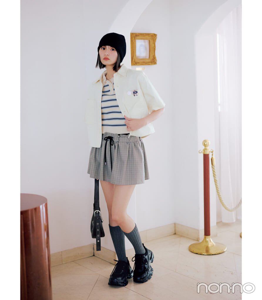 遠藤さくらのボーダーポロ×ミニスカの印象チェンジテク2