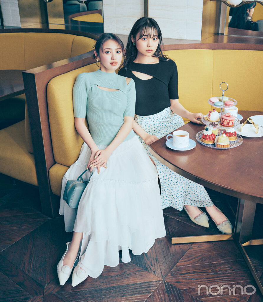 アフタヌーンティーにはカットアウトリブコーデ